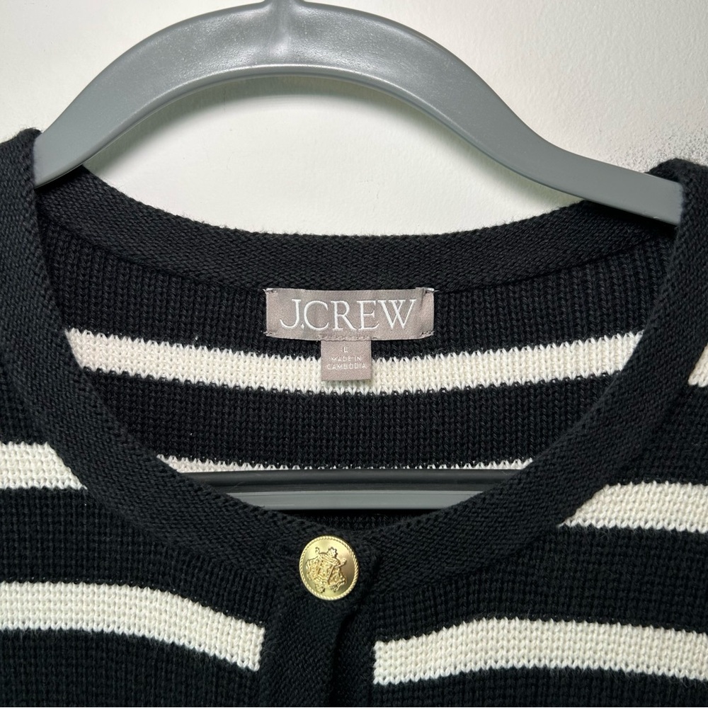 J. Crew Emilie Sweater Lady Jacket Black and White Stripe Size Large - Picture 3 of 9